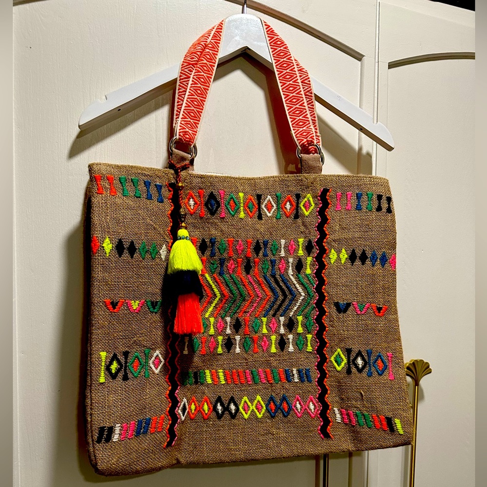 RAMY BROOK Embroidered shoulder beach bag.
